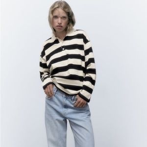 Zara black and white striped rugby shirt, size medium